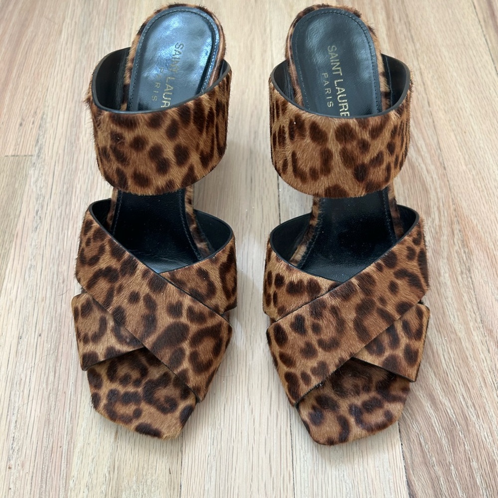 Saint Laurent Leopard Heeled Sandals - Picture 3 of 5